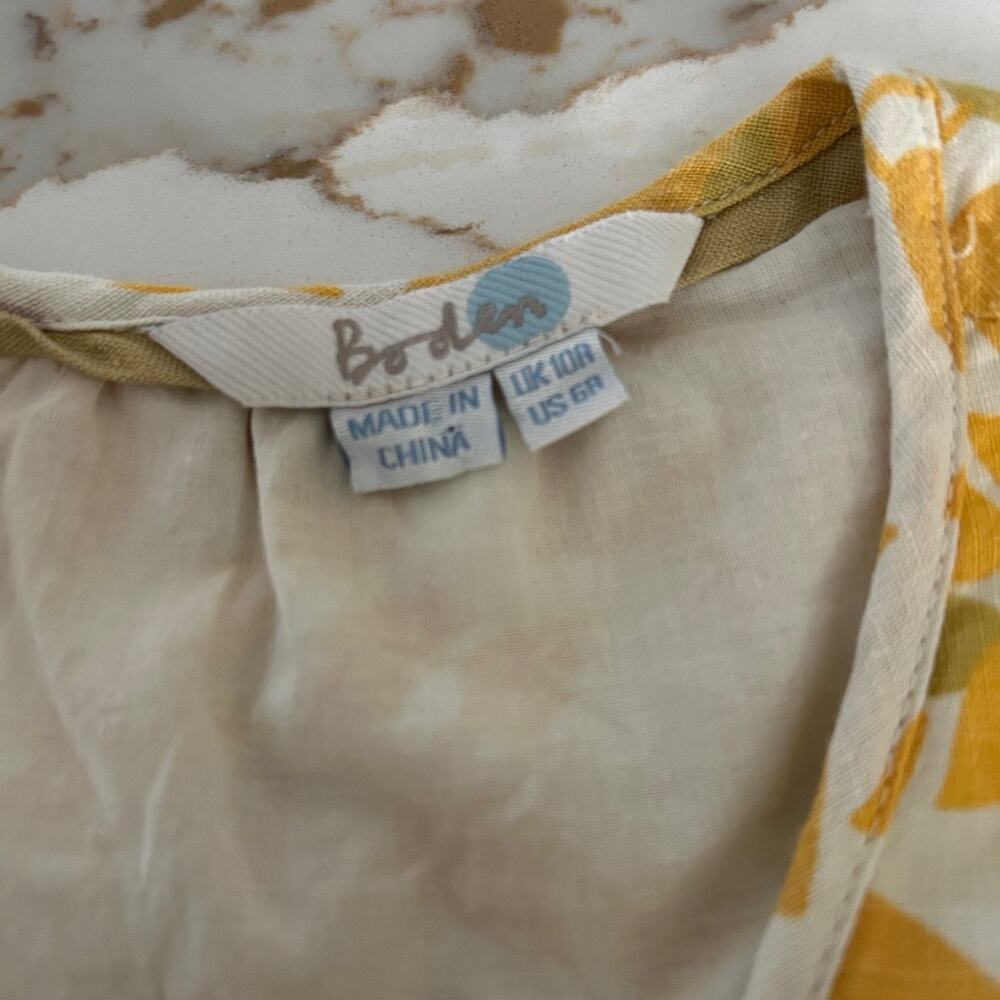 Boden Linen Dress Yellow Floral A Line Knee Length Summer Cottagecore Cap Sleeve - Picture 9 of 11